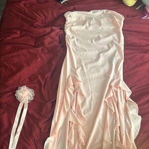 Finesse Light Pink Strapless Dress with Ruffles